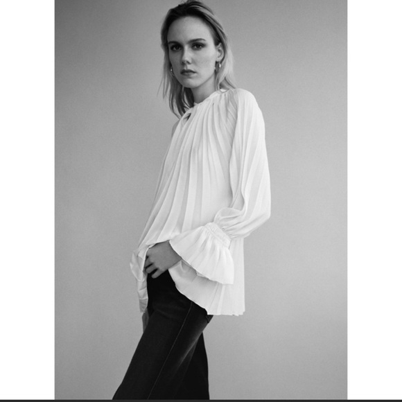 NWT ZARA PLEATED BOW BLOUSE WHITE - Picture 3 of 5